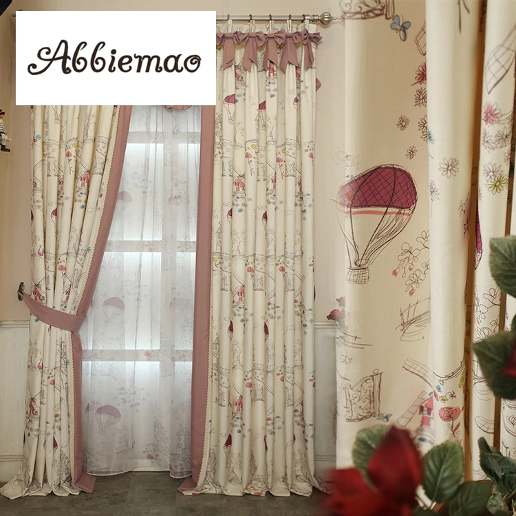 

Abbiemao Modern Carton Curtains For Children's Bedroom Stud Half Shading curtain Matched Sheer Tulle Christmas Curtains