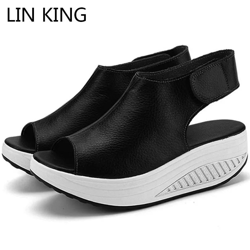 

LIN KING Big Size Women Open Toe Platform Sandals Thick Sole Summer Swing Shoes Ladies Height Increase Wedges Shoes Sandalias