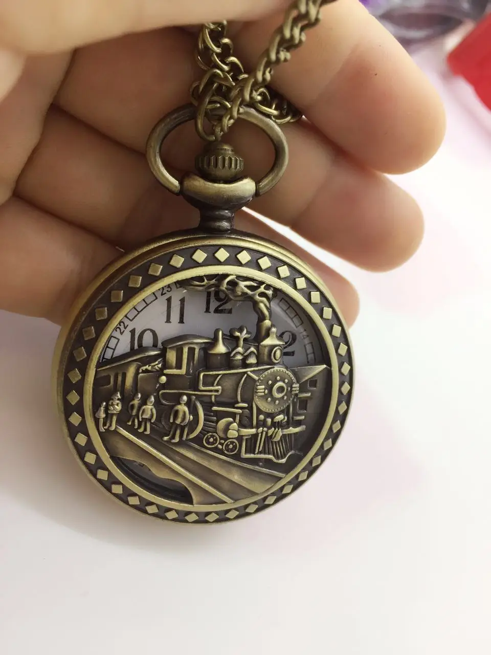 PB286 Новое поступление высококачественные старинные часы ожерелье цепь большой бронзовый Поезд голова карманные часы с цепочкой