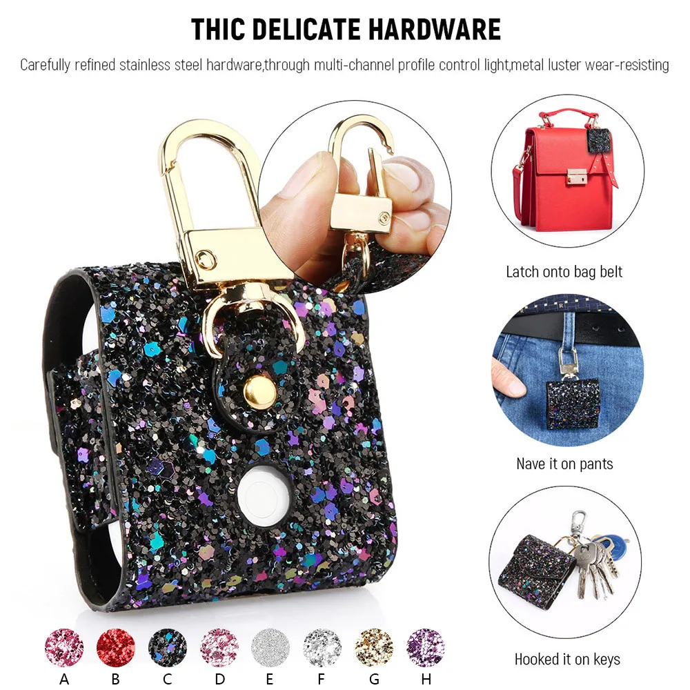 

earphone bags For AirPods Case Magnetic Closure Leather Cover With Anti-lost Keychain Glitter for sport headphone