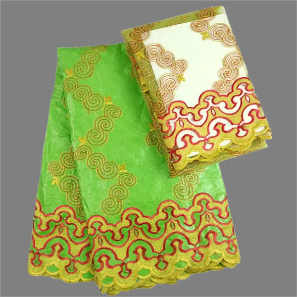 

(5+2) Excellent African cotton jacquard bazin material matching 2y French net lace fabric for party dress LWBN7