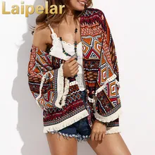 Laipelar Casual Womens Tops for Summer Ladies Three Quarter Length Sleeve Multicolor Print Fringe Pom-pom Decorated Kimono flower print fringe hem kimono
