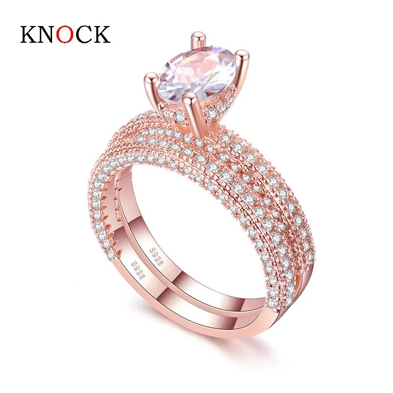 

KNOCK high quality Rose Gold White gold Women Fashion AAAA Cubic Zirconia Wedding Engagement ring