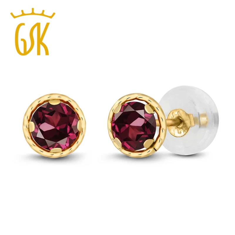 

GemStoneKing 14K Yellow Gold Halo Illusion Earrings 0.74 Ct Round 4mm Red Rhodolite Natural Garnet Women Stud Earrings