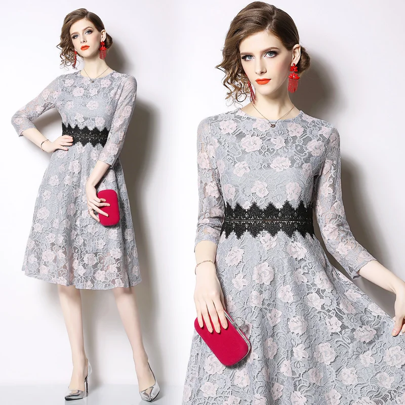 Spring fashion slim long style stitching lace dress elegant women's dress