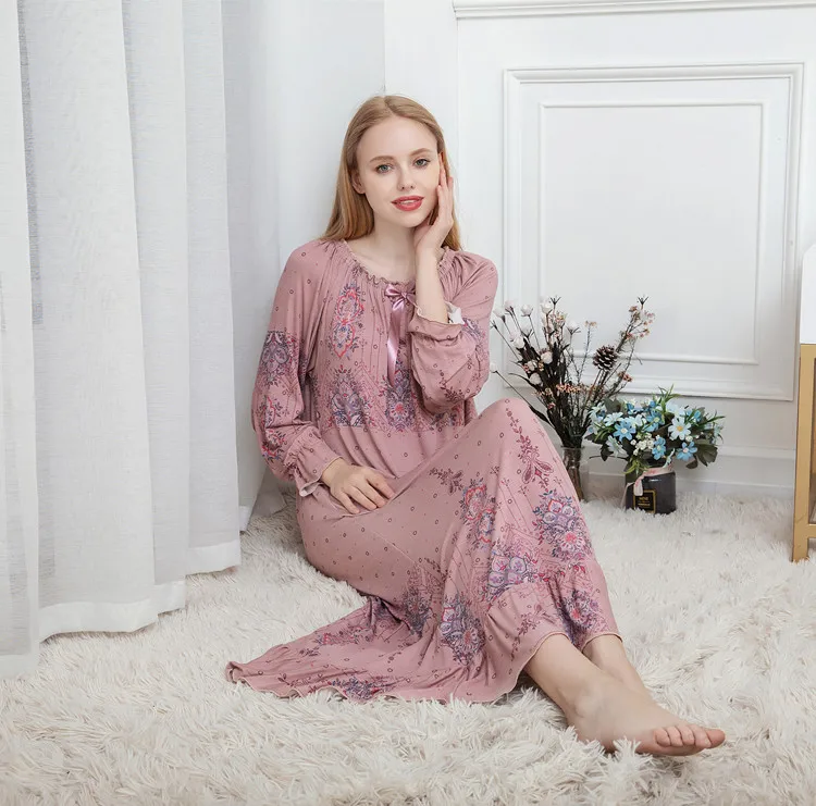 

Spring and autumn women's long sleeve cotton long loose sweet nightdress comfortable breathable cool home service