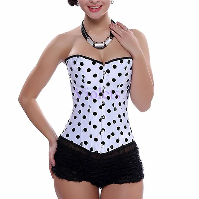 Black Polka Dot Burlesque Boned Fashion Corset Bustier Lingerie Top | Женская одежда