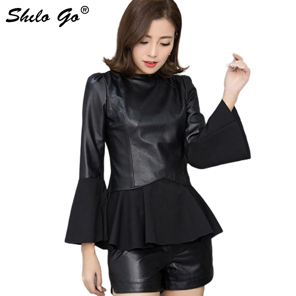 Leather Blouse Womens Autumn Fashion sheepskin genuine leather Blouse O