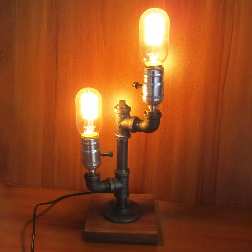 Vintage Industrial Retro Style Two Heads Adjustable Steel Pipe Bedside