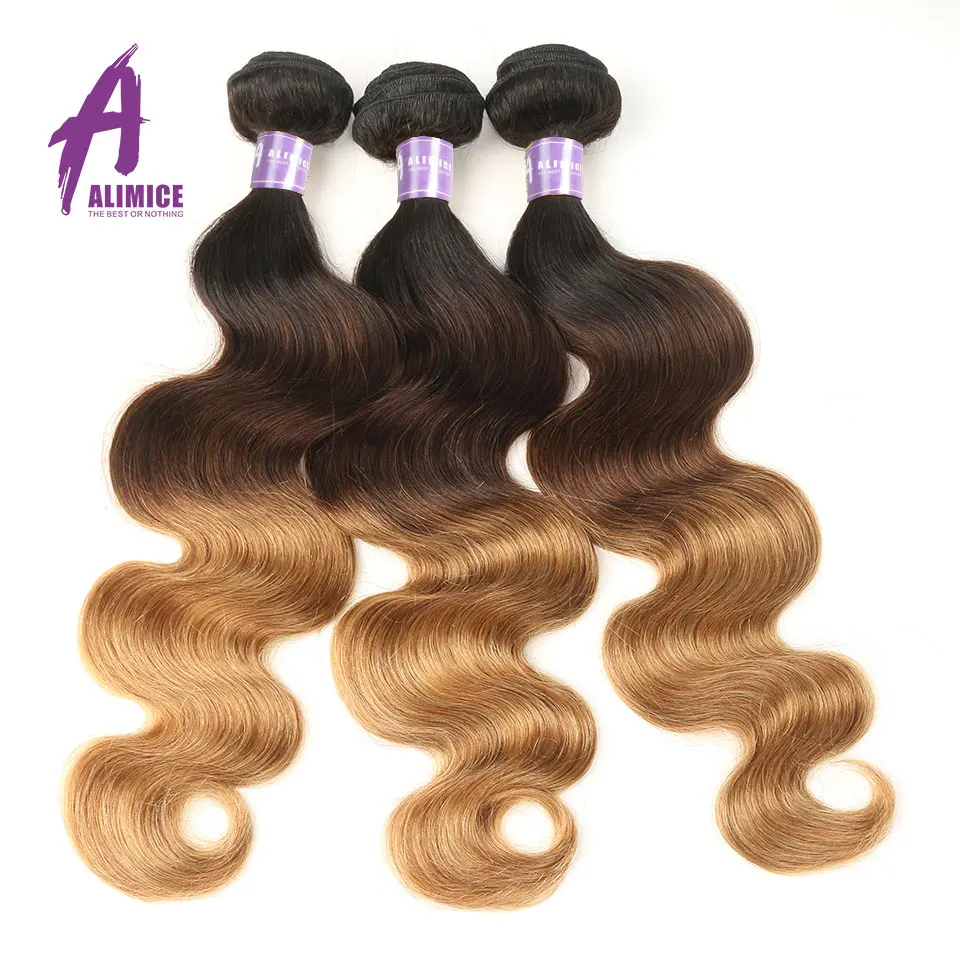 Ombre Human Hair Blonde 2 3 Bundles With Frontal T1B427 Non Remy Brazilian Hair Weave Body Wave Bundles with Frontal Alimice (1)