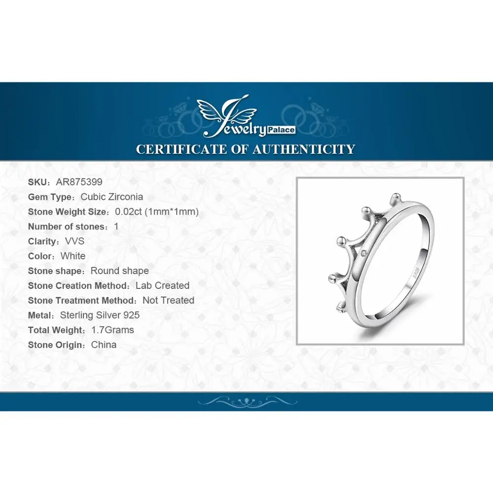 JewelryPalace винтажные фианитами Корона кольцо для женщин 925 серебро Fine Jewelry