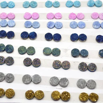 

10mm Various Color Natural Drusy Druzy Round Coin Cabochons Beads Without Hole Fashion Jewelry Making Supplies