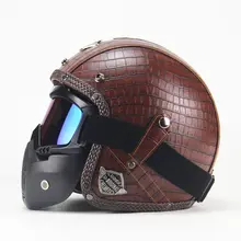 NEWEST Black Adult Open Face Half PU Leather Helmet Harley Moto Motorcycle Helmet vintage Motorcycle Motorbike Vespa with mask