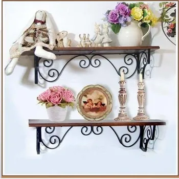 

50*18cm European antique style wrought iron wall shelving decorative wall shelf bracket shelf flower creative tv lift carhartts