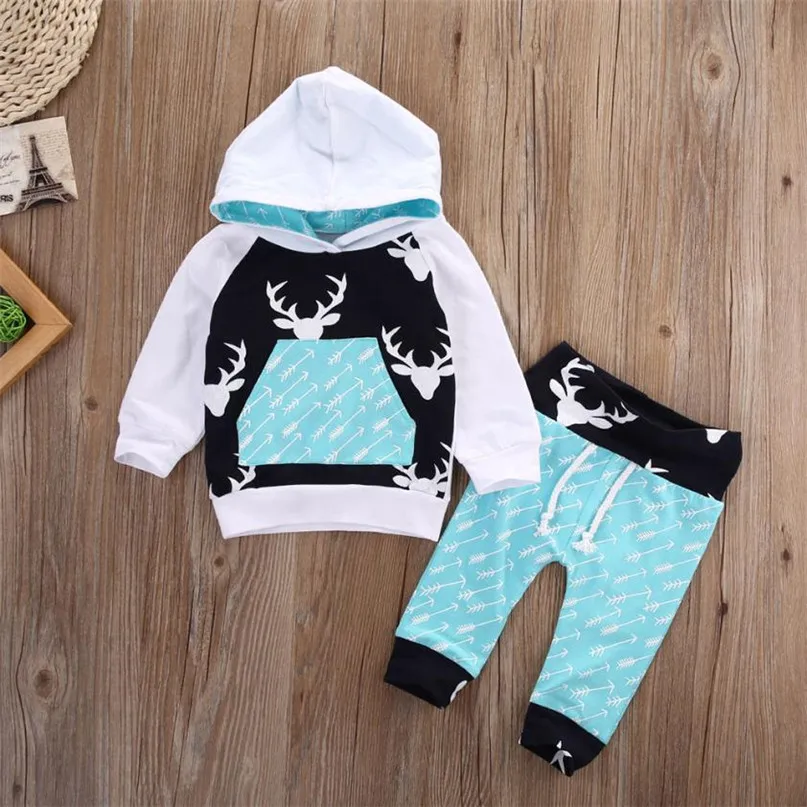 

Blue Color Hot Lovely Newborn Infant Baby Boy Girl Deer Arrow Hoodie Tops+Pants Outfits Clothes Set drop shipped ST01