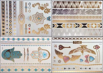 

9pcs Temporary Gold Tattoo Sticker Jewelry Metallic Flash Tattoo Chain Tatuagem 9 Models for Choose