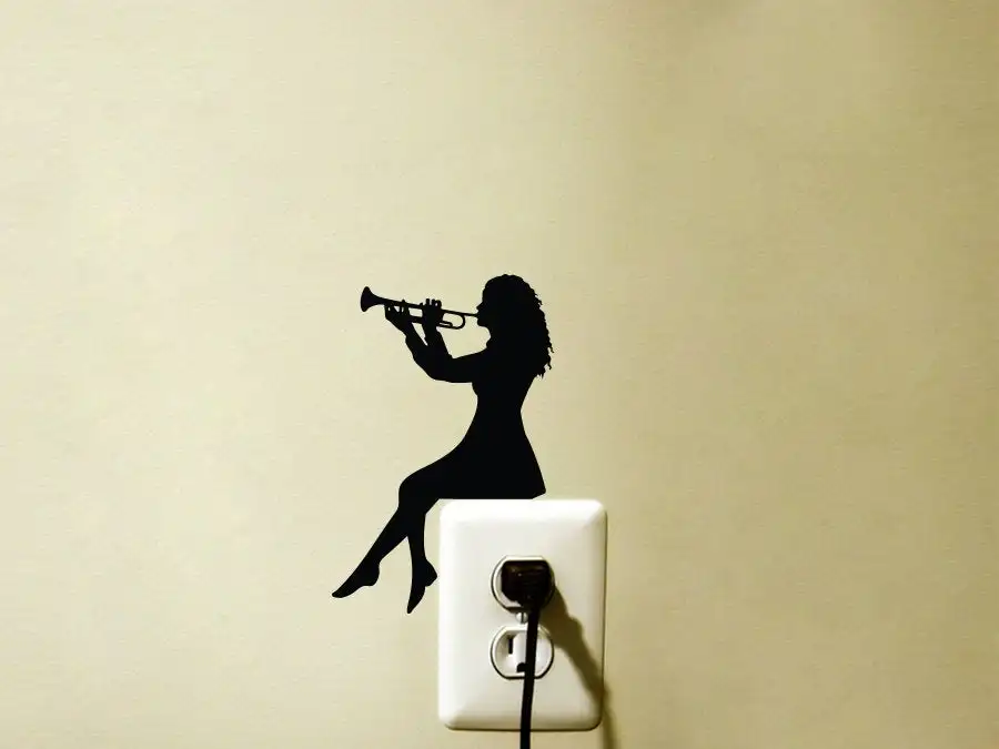 

Attractive And Beautiful Abroad Girl Playing Trumpet Light Switch Sticker And Musical Wall Mural Home Decor Vinyl Decal GA283