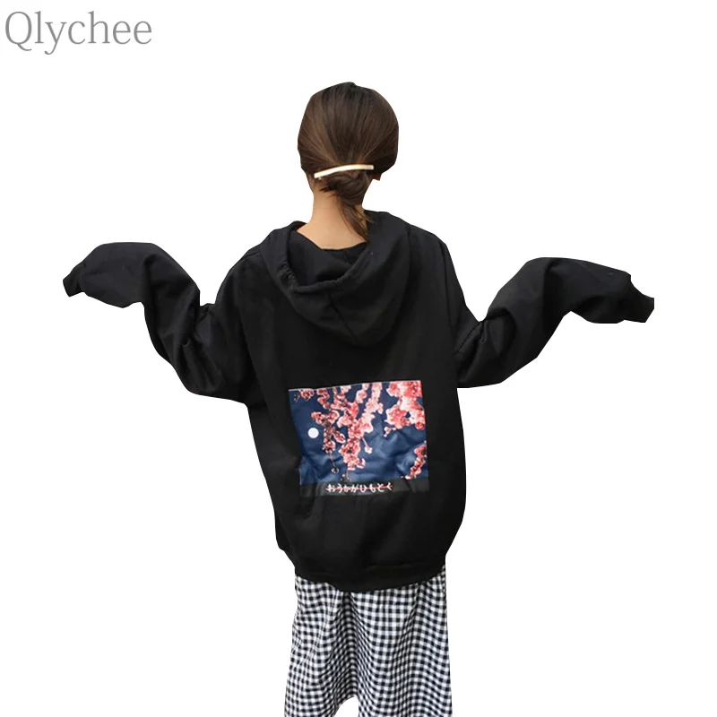 Женский флисовый пуловер Qlychee повседневный Свободный с капюшоном и буквенным