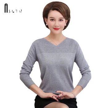

ASLTW Sweater Women New Fashion V Neck Solid Sweaters High Quality Pullover Knitwear Casual Jumper Women's Sweater
