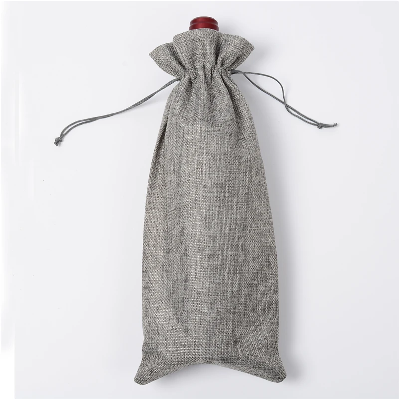 1 pc 15*35cm Rustic Jute Burlap Wine Drawstring Bags Wine Bottle Covers Reusable Bottle Wrap Gift Package Wine Bags