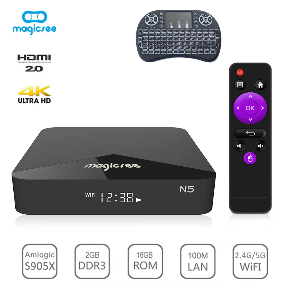 

N5 Amlogic S905X Android 7.1 Smart TV Box ROM 2G RAM 16G 2.4/5G WiFi 4K Ultra Thin HD Set Top Box Player Support 3D Bluetooth