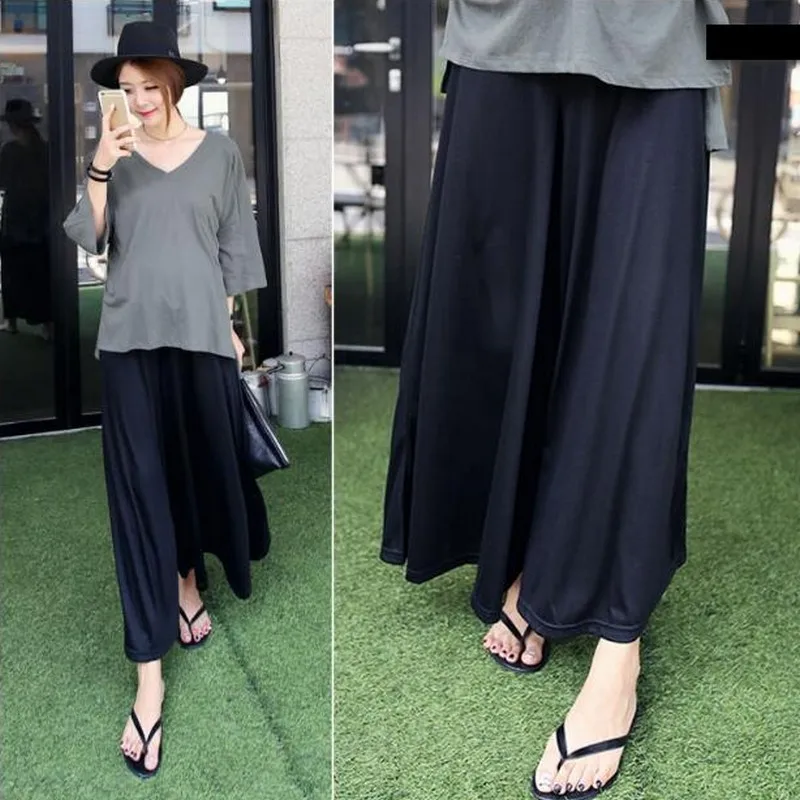 

New Maternity Clothing Modal Pregnant Pants Elastic Waist Wide Leg Pants Casaul Loose Large Size Capris For Pregnancy Women