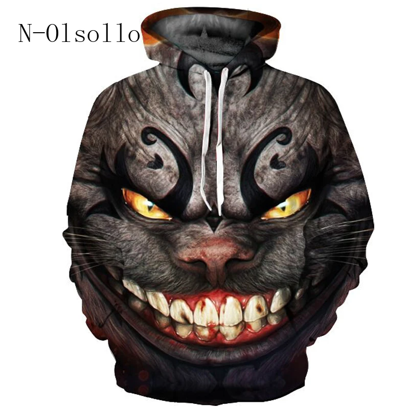 

N-olsollo Gothic Punk Rock Cheshire Cat 3D Printed Hoodies Street wears Full Sleeve Skull Pullovers 2017 New Fashion Women Tops