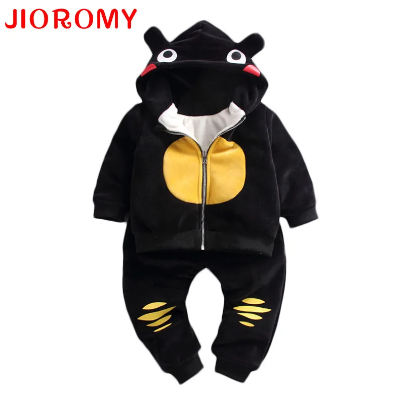 

JIOROMY Baby Bots Clothes Set 2019 Winter Zipper Leisure Hodded Cartoon Caot Thickening Jacket + Pants 2pcs Kids Clothing k1