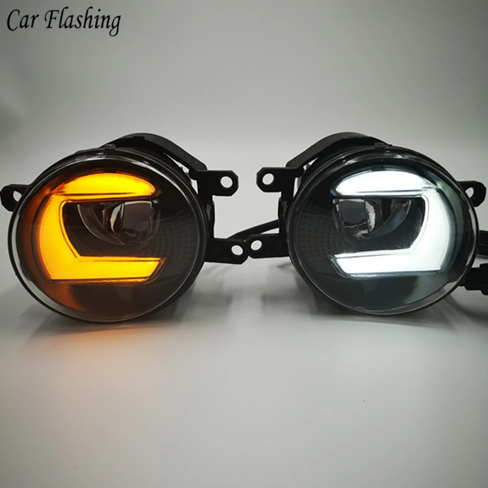 2PCS 3 in1 Function Car LED DRL Daytime Running Light Fog Lamp Projector With Turn Signal For