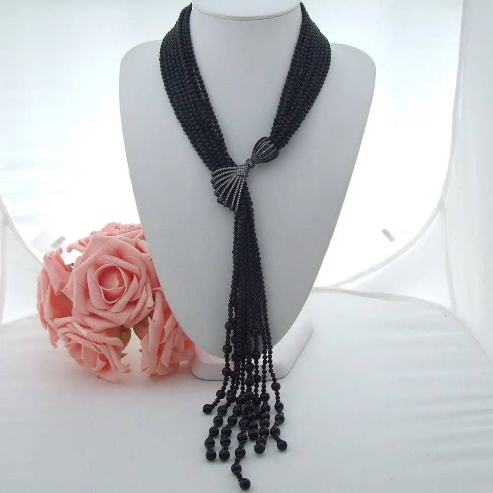 

AB071701 22'' 9 Strands Round Onyx CZ Pendant Necklace