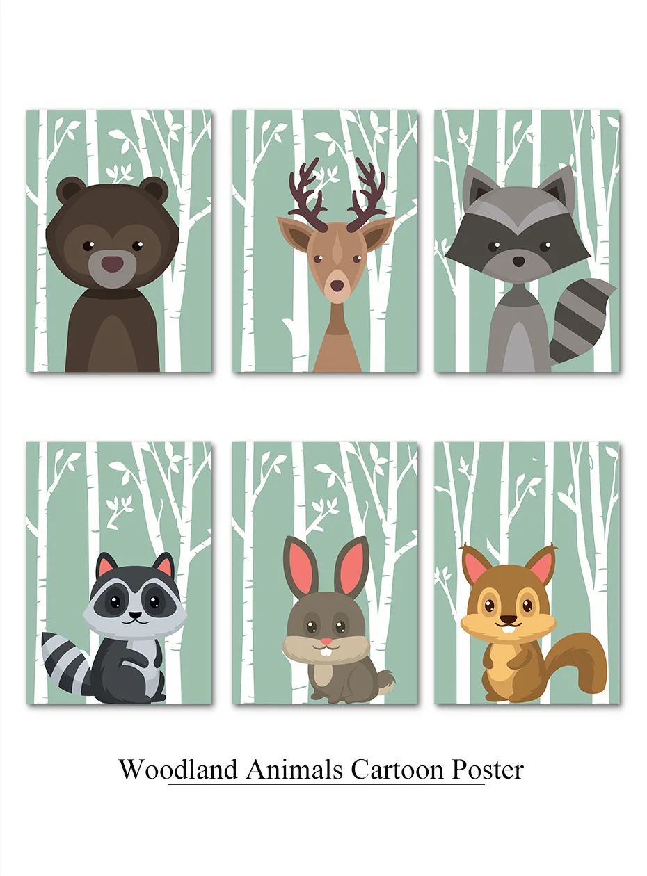 Woodland Animals Wall Art Pictures Cute Cartoon Modern Canvas Painting Nursery Vintage Posters&Prints Kids Room Home Decor Mural (7)