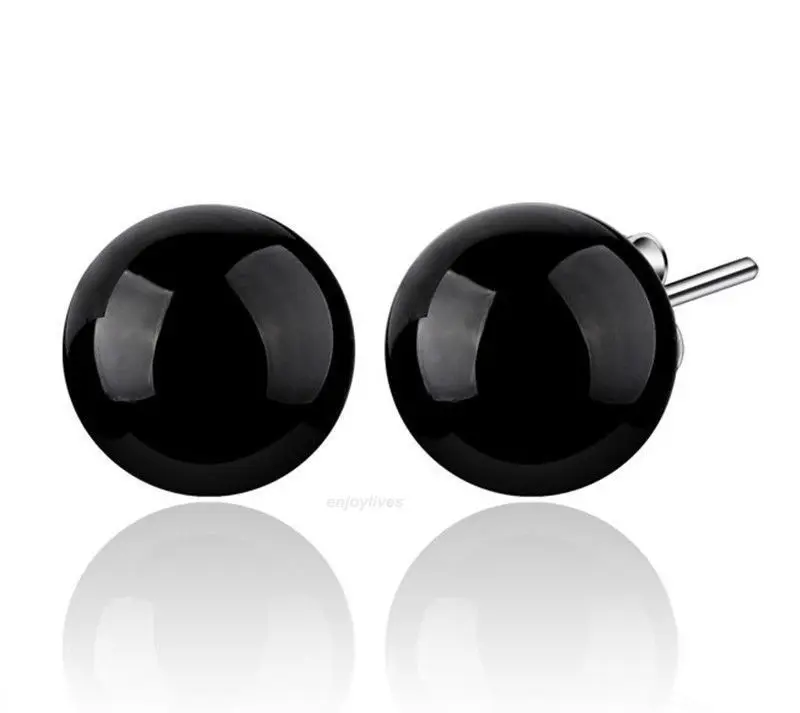 

hot sell new - Free shipping10mm Black Agate Beads 925 Sterling Silver Stud Earrings