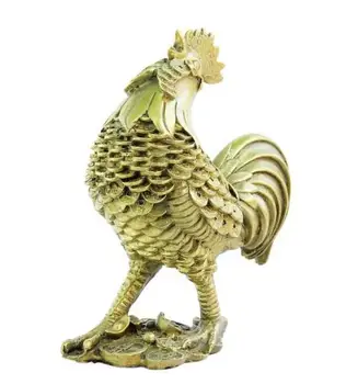 

China fengshui Brass wealth money coin zodiac Cock Rooster Chicken Lucky Statue