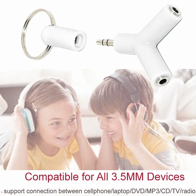 Portefeuille 3.5mm Y Shape Stereo Jack Audio Headset Connector Adapter Keyring Splitter For iPhone 6 5 Xiaomi Redmi 4x Headphone (3)