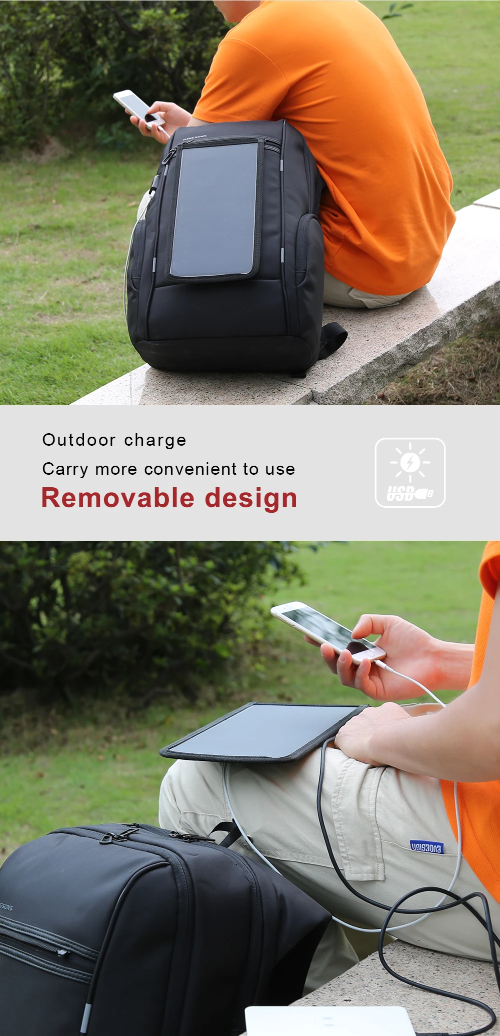 Kingsons панельные рюкзаки на солнечных батареях 15,6 дюйма Удобные сумки для ноутбуков с зарядкой для путешествий солнечные зарядные устройства