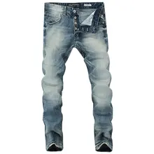 2019 estilo italiano de moda de los hombres Jeans de Color azul Slim Fit algodón clásico Jeans Casual pantalones de marca de diseñador botones Jeans hombres