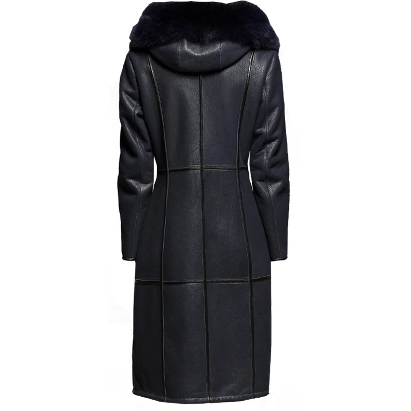 Овчина мех вместе пальто для женщин Зимняя утепленная натуральная кожаная куртка воротник из лисьего меха с капюшоном топы женские из натуральной кожи пальто