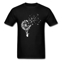 Casual Men T-shirt Dandelion Print Tops Tees Mens Black White Tshirt Cartoon Cotton T Shirts Going Where The Wind Blows Sweater i wonder why the wind blows