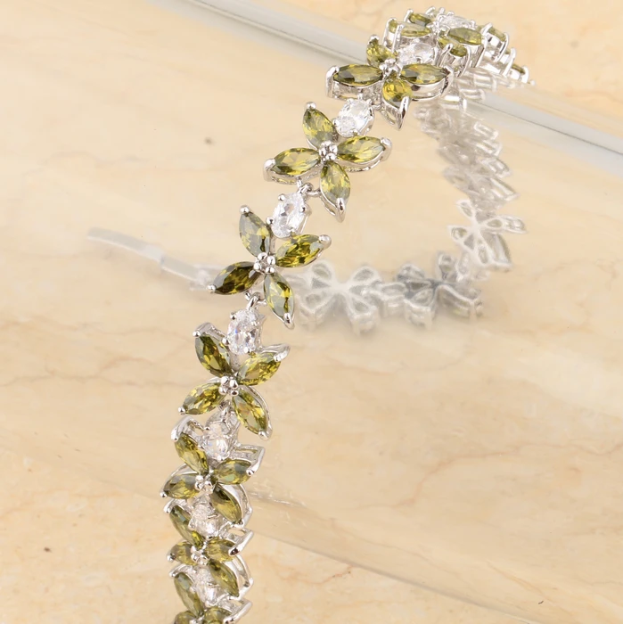 Очаровательный 4 лепестка сливы зеленый оливковый перидот 925 стерлингового