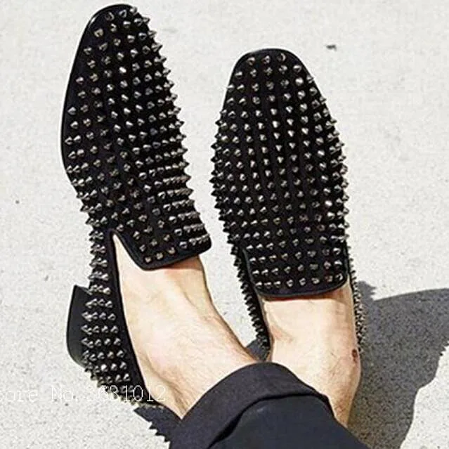 

Fashion Top Quality Black/Gold Rivets Studded Men Casual Shoes Slip on Loafers Male Flats Dandelion Party Shoes men size 38-47
