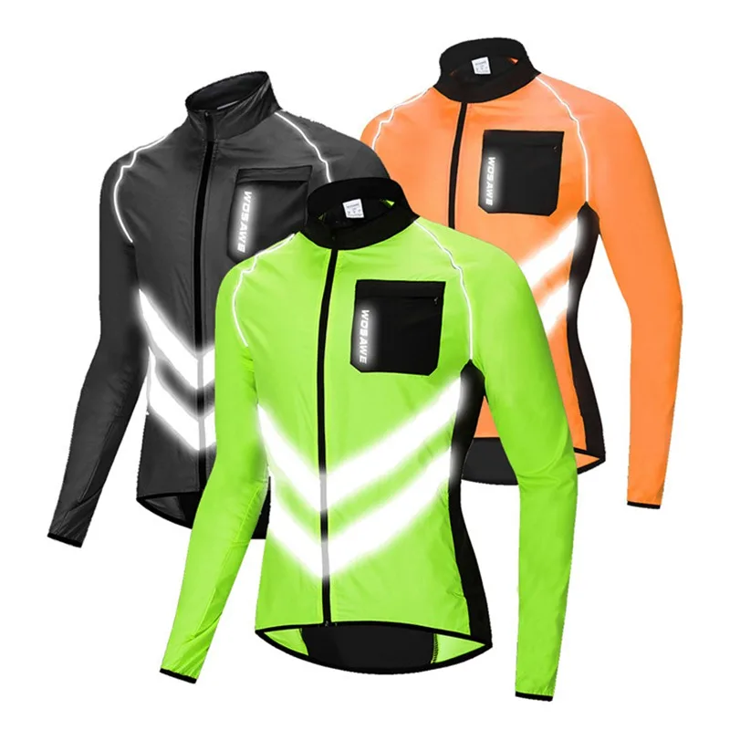 

WOSAWE High visibility Cycling Men's Windbreakers Waterproof Light Weight Safety Cycling Jacket Raincoat Mountain Bike Clothing