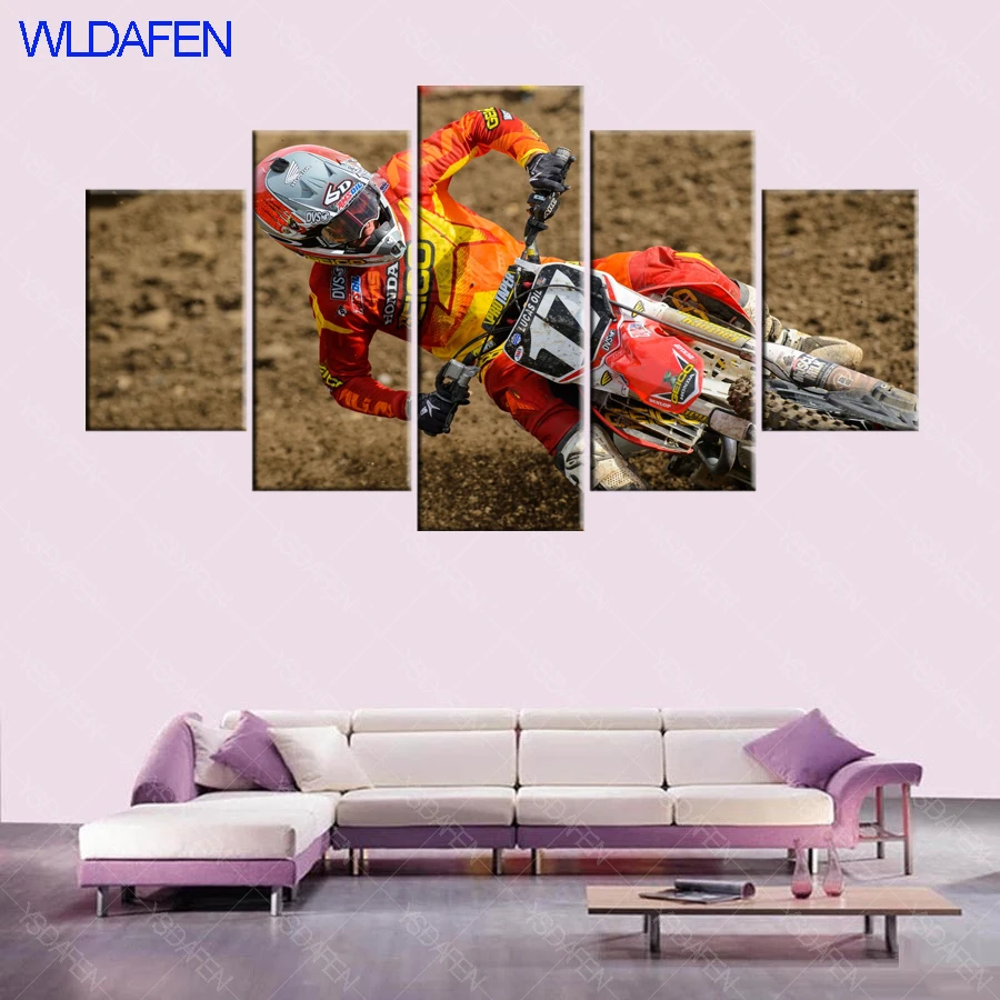 5 Panel dirt motorcycle motocross rally racingHD Print Modern Painting