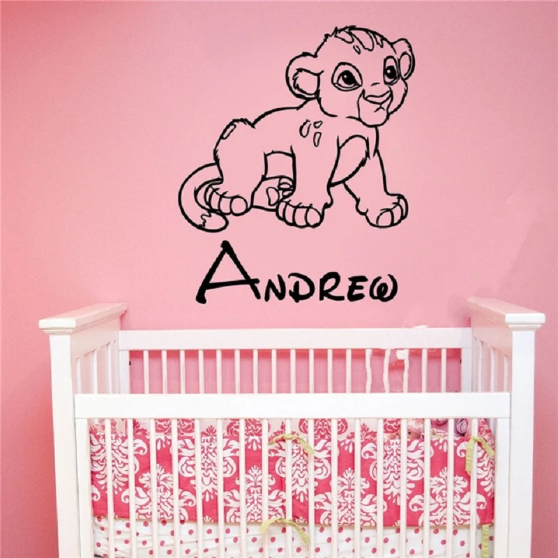 Autocollant Nom Personnalise Etiquette Murale En Vinyle Cool Lion Roi Simba Baby Decor Artistique De Chambre D Enfants Pour Garcons Affiche De Decor Pour Chambre A Coucher Et Maison Aliexpress