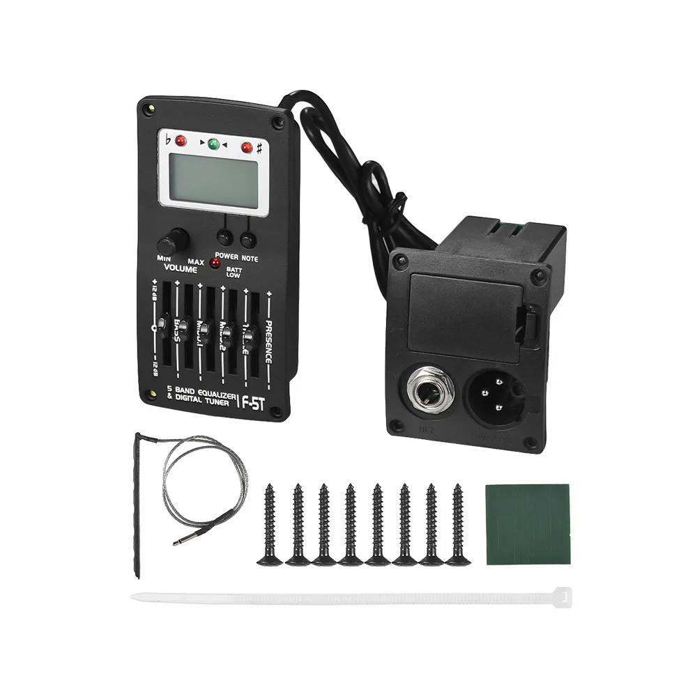 

5 Band EQ Pre-Amp Equalizer Pickup Acoustic Guitar Preamplifier Piezo Pickup with LCD Tuner and Volume Control - No Battery