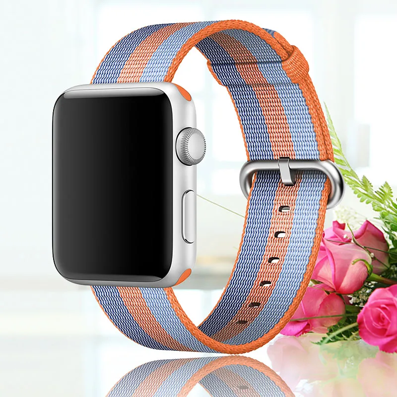 Браслет для apple watch, 44 мм, группа 5, 4, 3, 2, 1, тканый нейлоновый ремешок для iWatch, 40 мм, цветной узор, классическая пряжка - Цвет ремешка: Orange Stripe