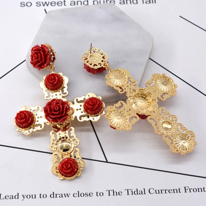 Vintage floral cross earrings fashion jewelry for women