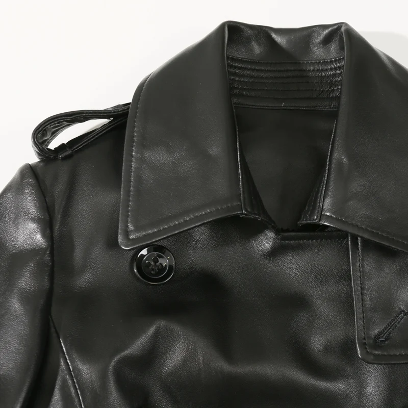 2019 Spring New Women's Leather Leather Long Section Sheepskin Windbreaker Jacket Slim Double Breasted Real Leather Jacket