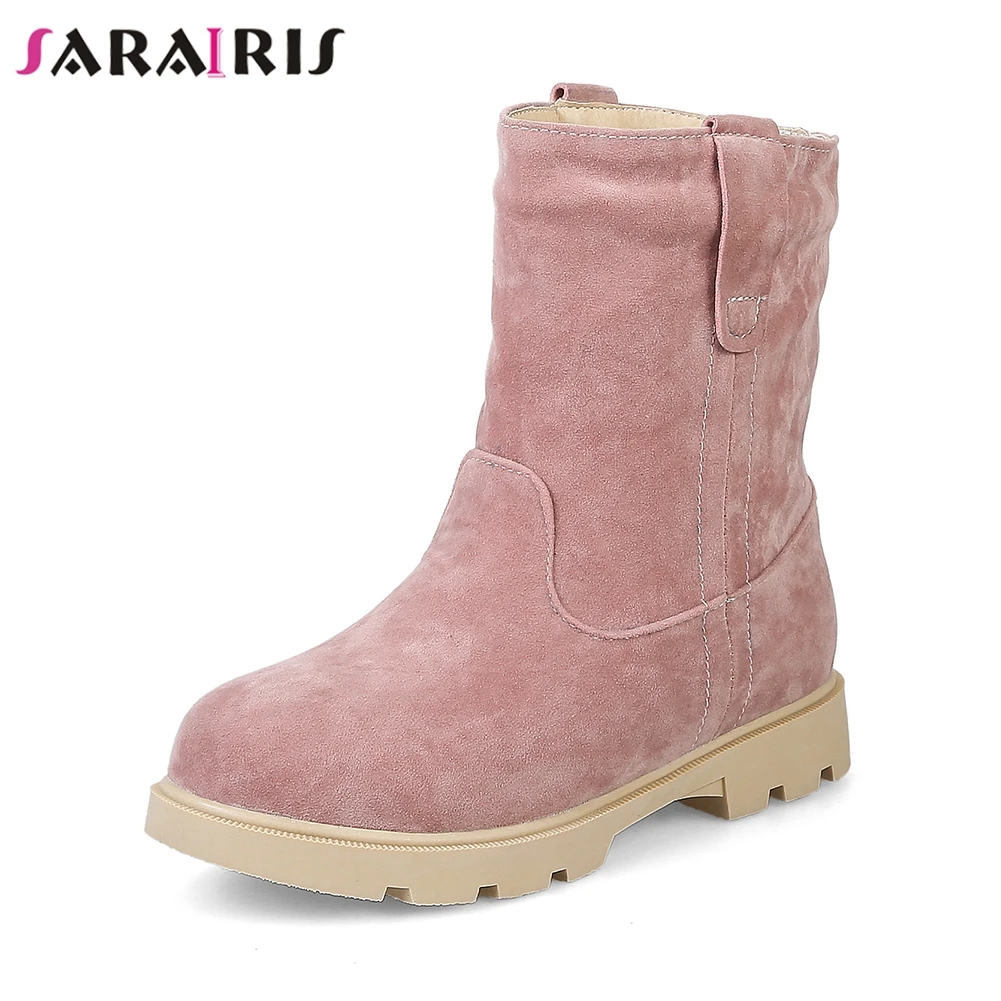 

SARAIRIS Hot Sale Large Size 33-43 slip-on Black Platform Booties Women 2019 Winter non-slip Ankle Boots Warm Fur Shoes Woman