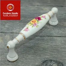 96mm modern fashion ivory white furniture handles Rural ceramic drawer cabient pull white gold dresser cupboard door handle knob