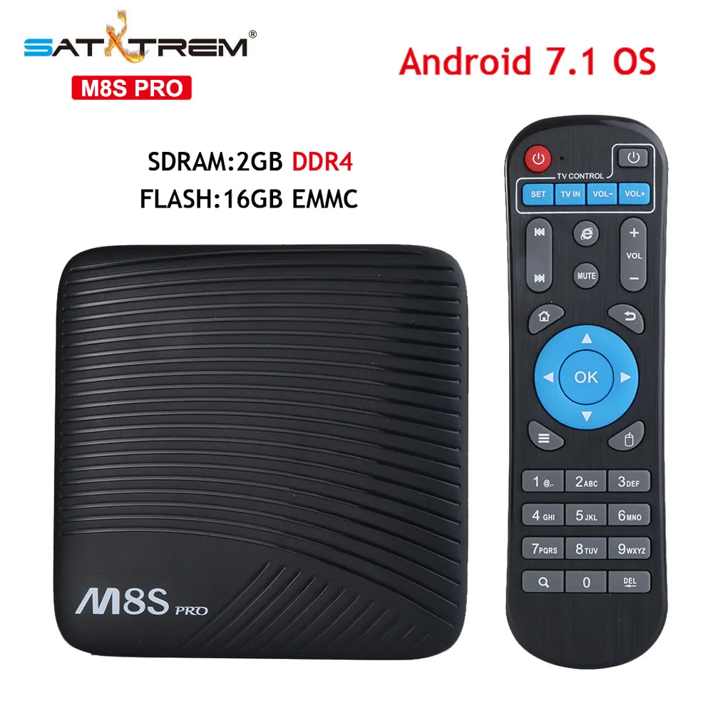 

SATXTREM M8S Pro Android 7.1 TV BOX 2GB DDR4 16GB EMMC Smart TV BOX Amlogic S912 Quad Core Built in 2.4Ghz/5Ghz WIFI Set Top Box